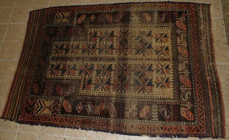 4' 2" x 2' 10" Antique Handmade Oriental Rug