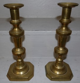 Pair of Antique Brass Push Up Candlesticks