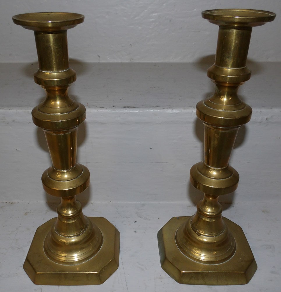 Pair of Antique Brass Push Up Candlesticks (1 of 5)