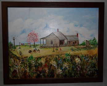 Framed Oil on Canvas Farm Scene Artist Signed