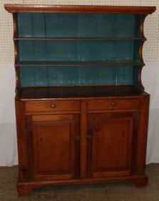two piece antique pine hutch
