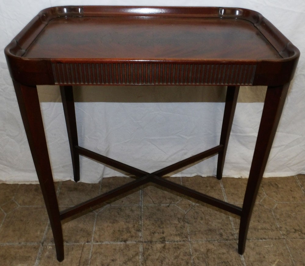 pair of mahogany tray top and stretcher base end tables (1 of 3)