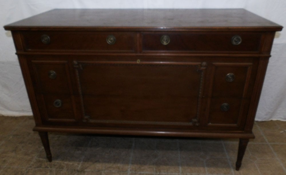 walnut 2 over 2 Louis XV style commode labeled W.& J. Sloane Saw-Kill Furniture: walnut 2 over 2 Louis XV style commode labeled W.& J. Sloane Saw-Kill Furniture. 33" H 48" W 22 1/2" D ALL DESCRIPTIONS AND ANY CONDITION STATEMENT GIVEN BY LANGSTON AUCTION GALLERY ARE STRICTLY OPINI