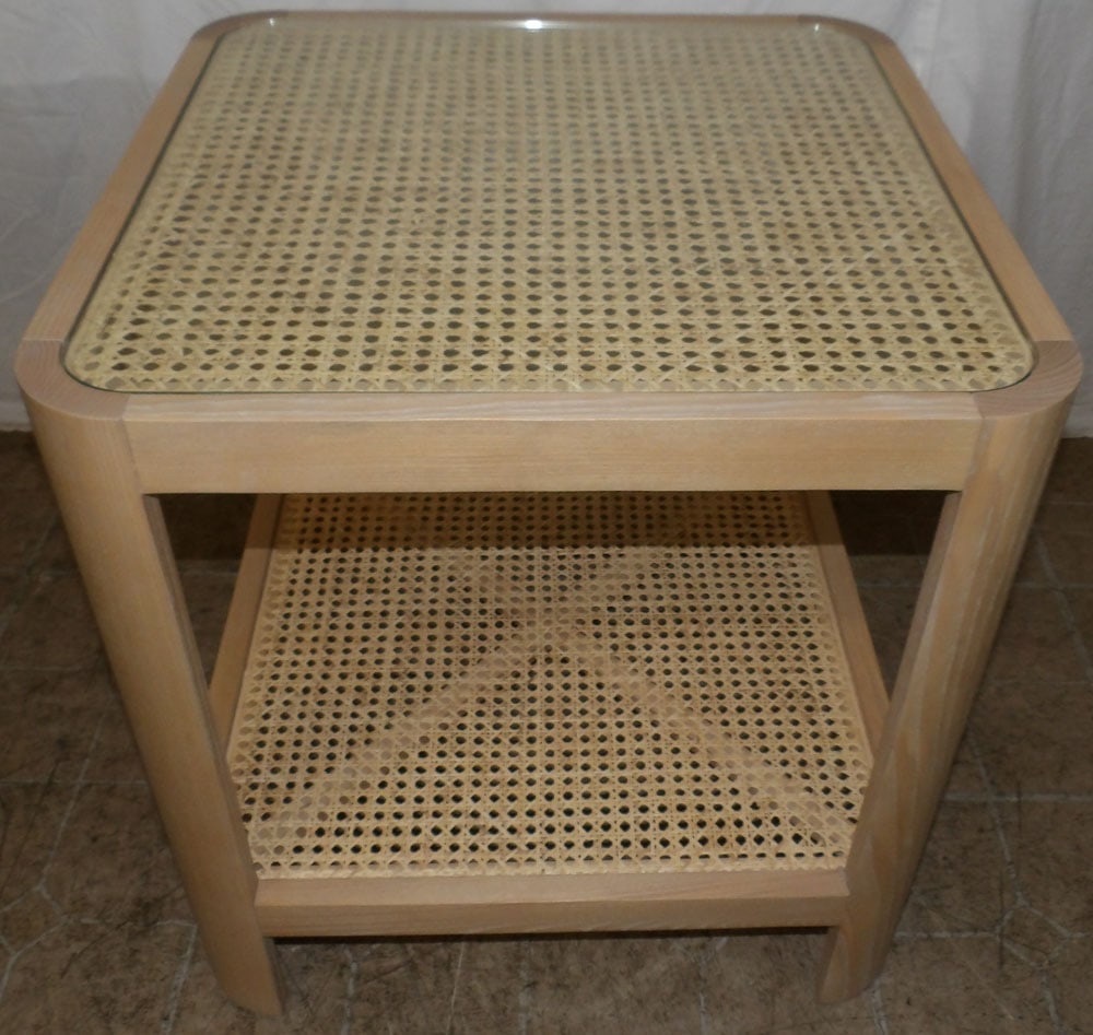 modern bleach oak and cane two tier stand (1 of 4)