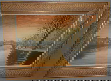 framed oil on board venetian scene signed by artist
