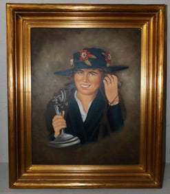 framed oil on board portrait of lady