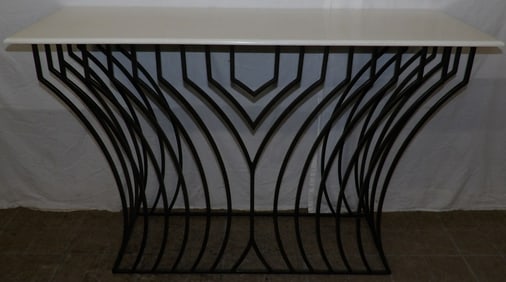 painted wrought iron base and resin top modern console