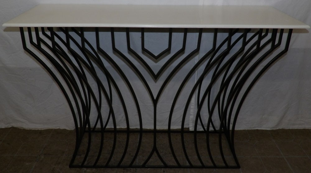 painted wrought iron base and resin top modern console (1 of 4)