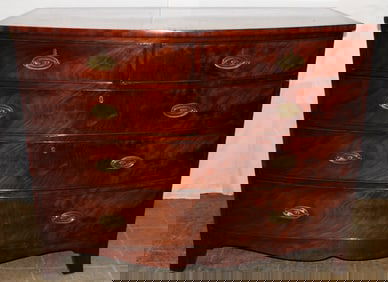 19th century mahogany 2 over 3 bow front chest