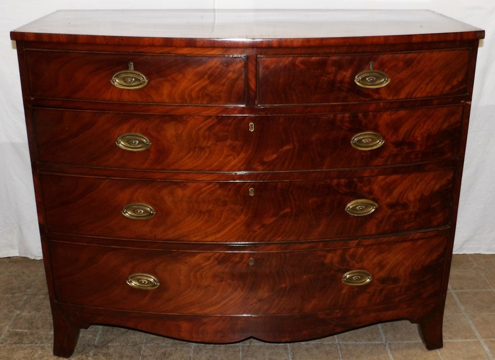 19th century mahogany 2 over 3 bow front chest (1 of 5)