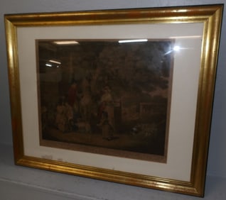 antique gilded frame engraving "Sunday morning"