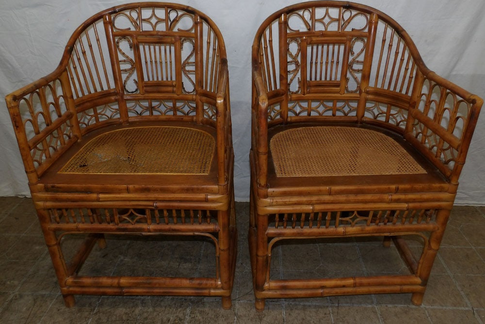 pair of bamboo arm chairs with cane seats, (one seat as is) (1 of 4)