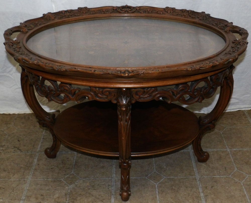 carved walnut inlay tray top tea table (1 of 4)