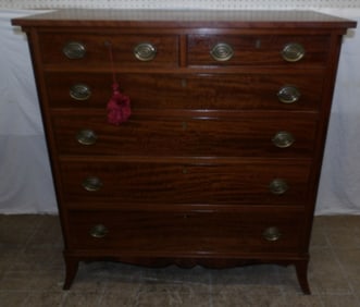 antique mahogany two over four drawer chest with fluted corner columns
