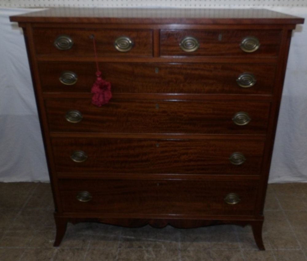 antique mahogany two over four drawer chest with fluted corner columns: antique mahogany two over four drawer chest with fluted corner columns . 42 3/4" H 41 1/4" W 21 1/4" D ALL DESCRIPTIONS AND ANY CONDITION STATEMENT GIVEN BY LANGSTON AUCTION GALLERY ARE STRICTLY OPINI