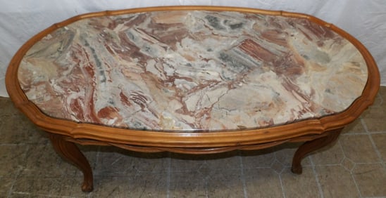 walnut and marble top oval coffee table