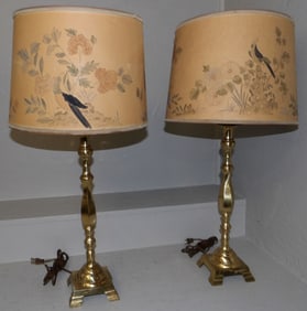 pair of brass candlestick lamps