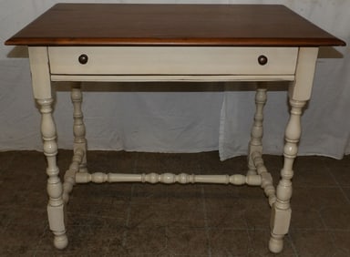 pine and painted stretcher base one drawer work table