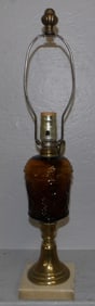 antique amber glass well oil lamp with marble base