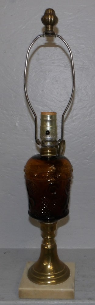 antique amber glass well oil lamp with marble base (1 of 3)