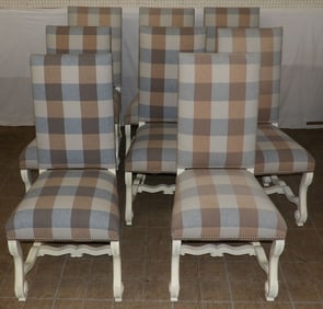 set of 8 modern painted wood and upholstered dining chairs