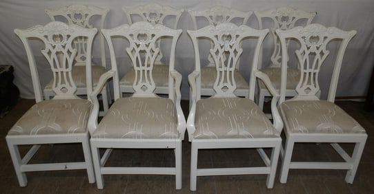 set of 8 painted wood Chippendale style dining chairs