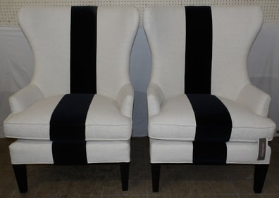 pair of modern upholstered arm chairs by universal furniture company