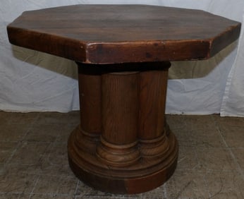 antique walnut and solid oak base octagonal top tea table