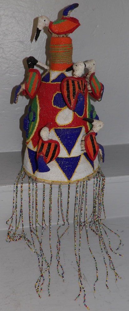 antique handmade beaded tribal hat (1 of 4)