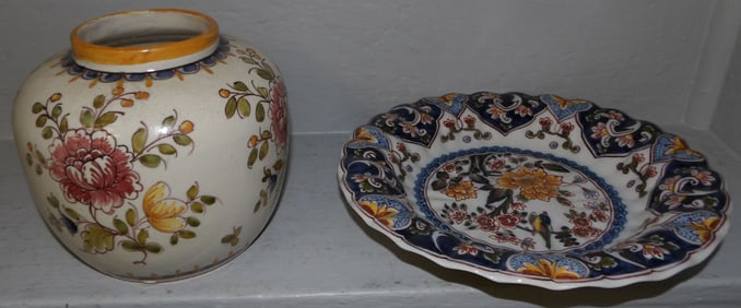 painted polychrome vase and bowl
