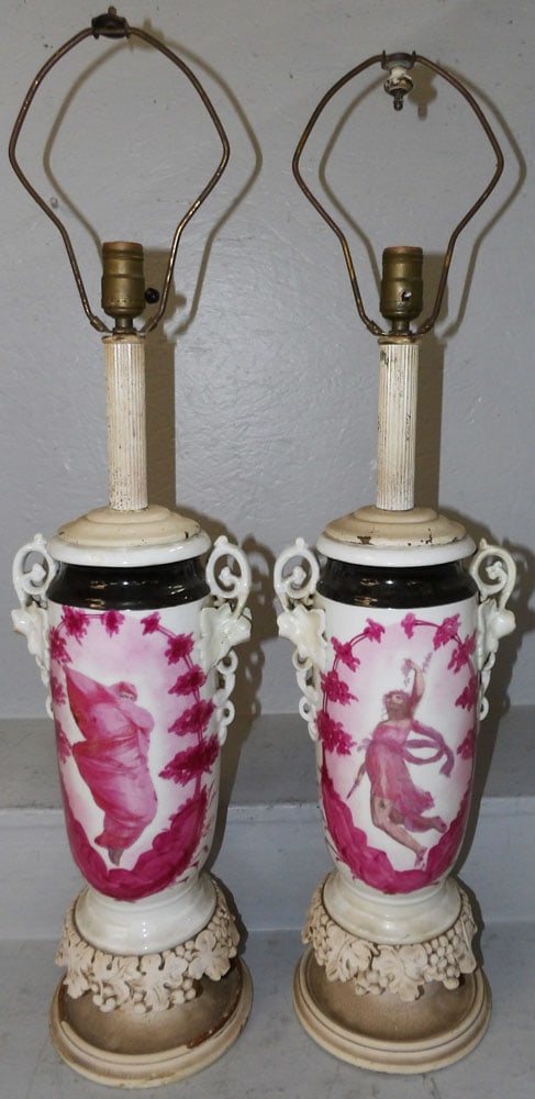 pair of hand painted porcelain urn lamps with restoration (1 of 5)