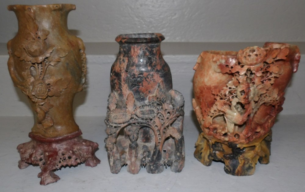 3 Chinese carved soapstone vases (1 of 6)