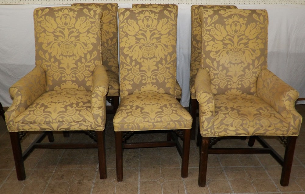 set of 6 mahogany and upholstered Chippendale style dining chairs (1 of 4)