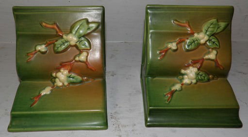pair of Roseville snowberry pottery book ends