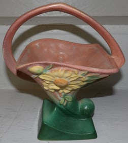 Roseville peony pottery basket