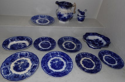 lot of antique flow blue & porcelain items