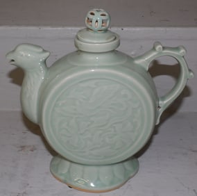 oriental celadon porcelain teapot with bird form spout