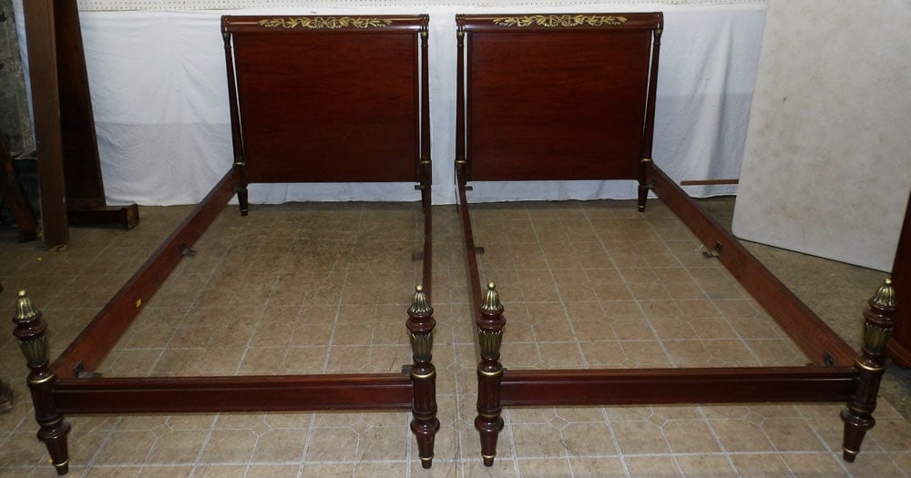 pair of mahogany and gilded paint decorated twin beds with rails (1 of 5)