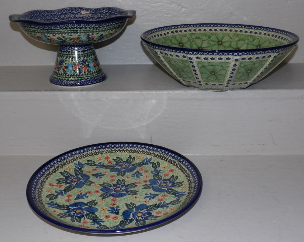 polish hand painted pottery bowl and compote (1 of 3)