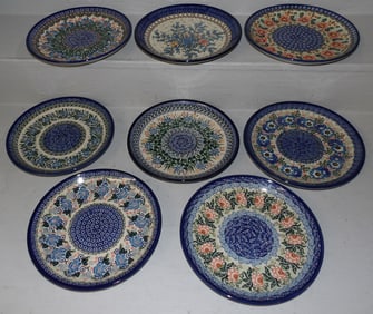 8 hand painted polish pottery plates