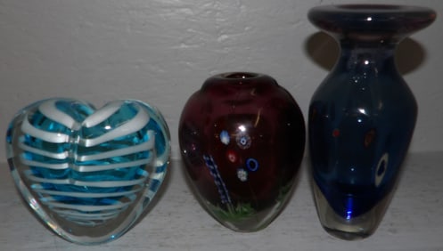 three art glass vases