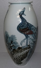 Oriental Painted Porcelain Vase with Peacock Motif