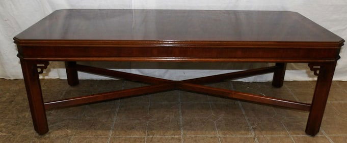 Mahogany Satin Wood Inlaid Chippendale Coffee Table by Lane