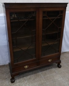 Antique Mahogany Two Door & Two Drawer Chippendale Style Bookcase