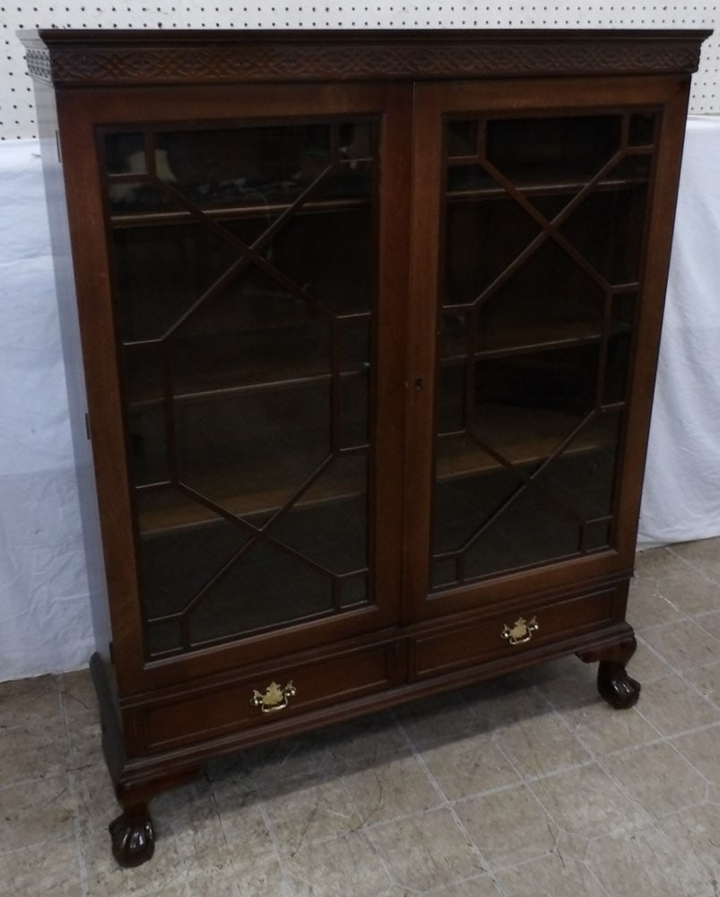 Antique Mahogany Two Door & Two Drawer Chippendale Style Bookcase (1 of 8)