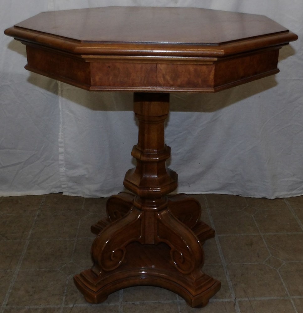 Octagonal Burled Walnut & Elm Wood Stand (1 of 5)