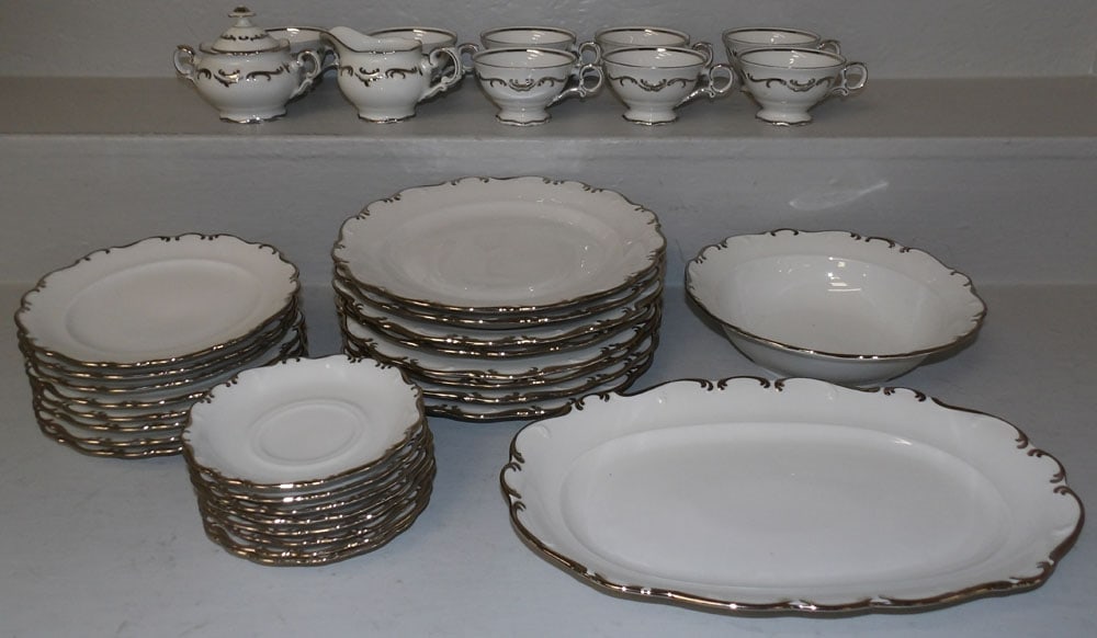 36 Pieces of Schumann Arzberg Germany China, "Platinum Elegance": 36 Pieces of Schumann Arzberg Germany China, "Platinum Elegance". Up to 14" x 9" ALL DESCRIPTIONS AND ANY CONDITION STATEMENT GIVEN BY LANGSTON AUCTION GALLERY ARE STRICTLY OPINIONS AND LANGSTON'S SHA