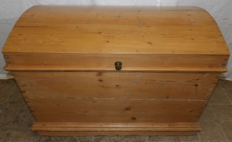 Antique Bleached Pine Dome Top Blanket Chest with Iron Handles