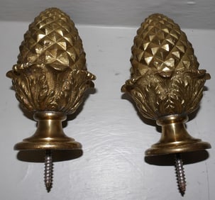 Two Pineapple Form Bronze Finials