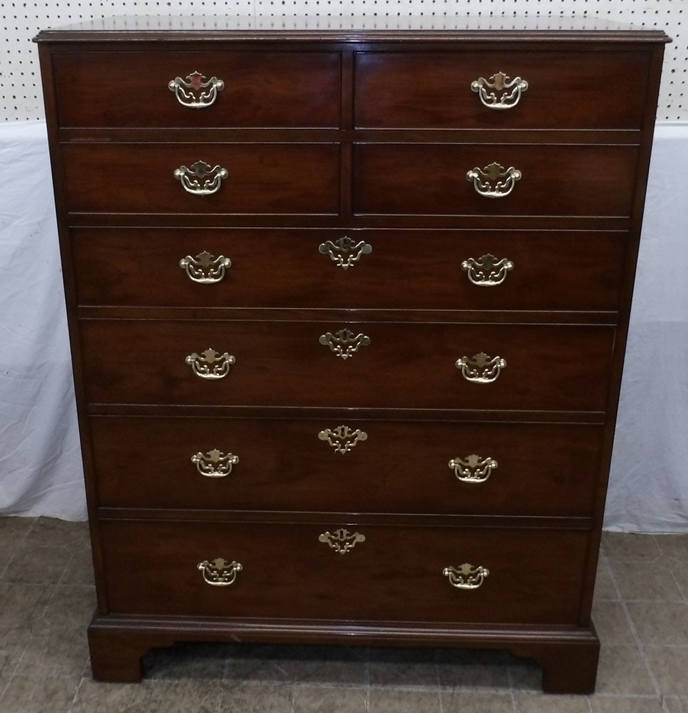 Mahogany Two Over Two Over Four Drawer Chest by Saybolt Cleland: Mahogany Two Over Two Over Four Drawer Chest by Saybolt Cleland. 52 1/4" H 40 3/4" W 20 1/2" D ALL DESCRIPTIONS AND ANY CONDITION STATEMENT GIVEN BY LANGSTON AUCTION GALLERY ARE STRICTLY OPINIONS AND 